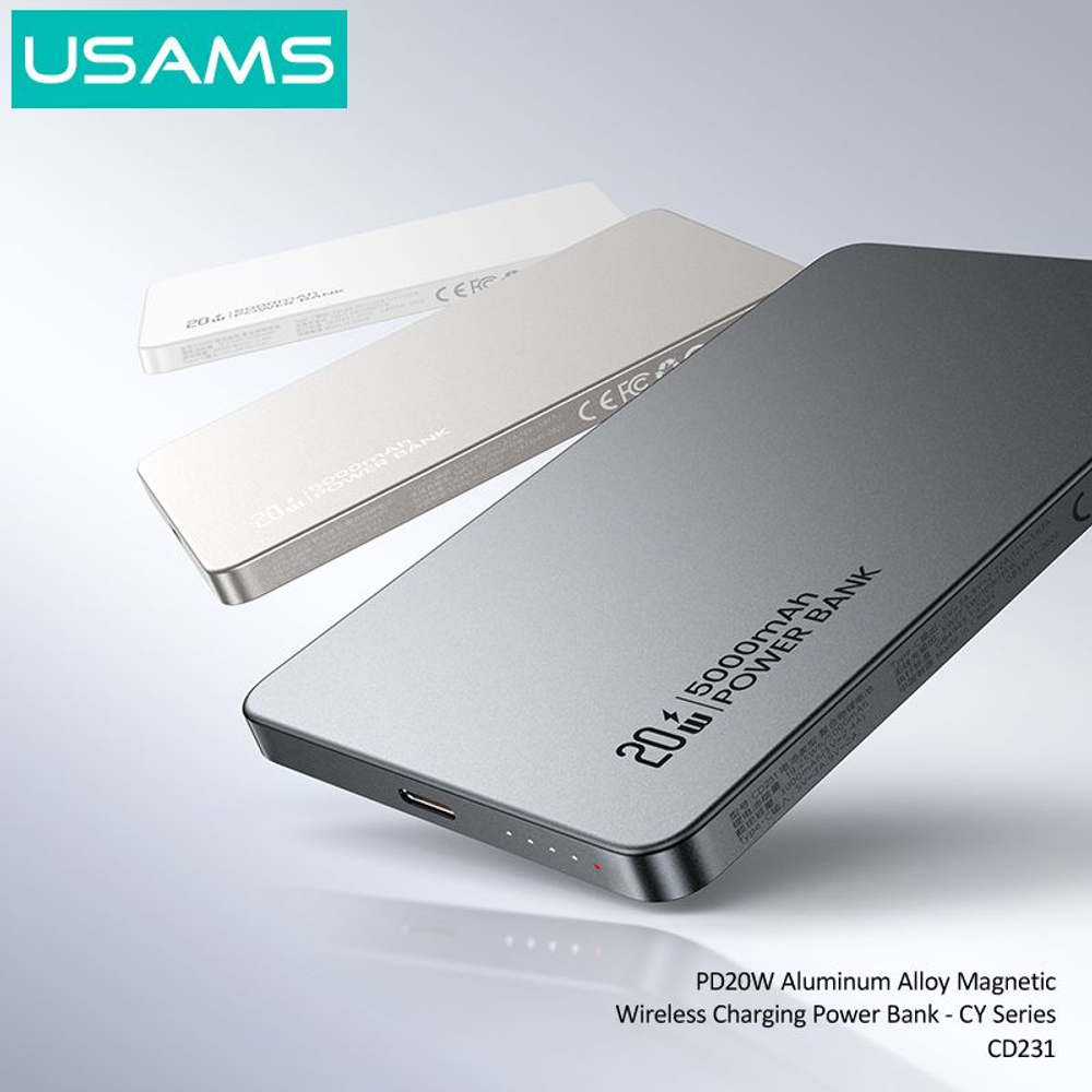 Power Bank внешний аккумулятор повербанк магнитный беспроводной MagSafe USAMS 5000 мАч 20W(cd231)