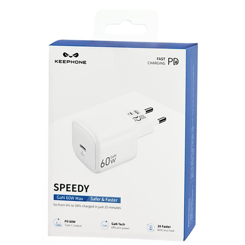 Сетевое зар. устр. Keephone Speedy 1C Gan 60W белое
