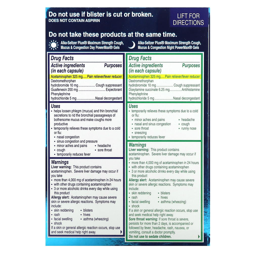 Alka-Seltzer Plus, Гели от кашля и конгестии PowerMax, максимальная сила действия, днем и ночью, 24 жидких геля