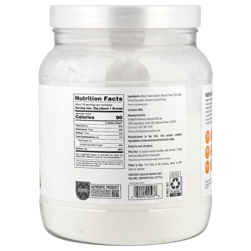 Isopure, прозрачный протеиновый порошок с низким содержанием углеводов, со вкусом лимонада, 400 г (14,1 унции)