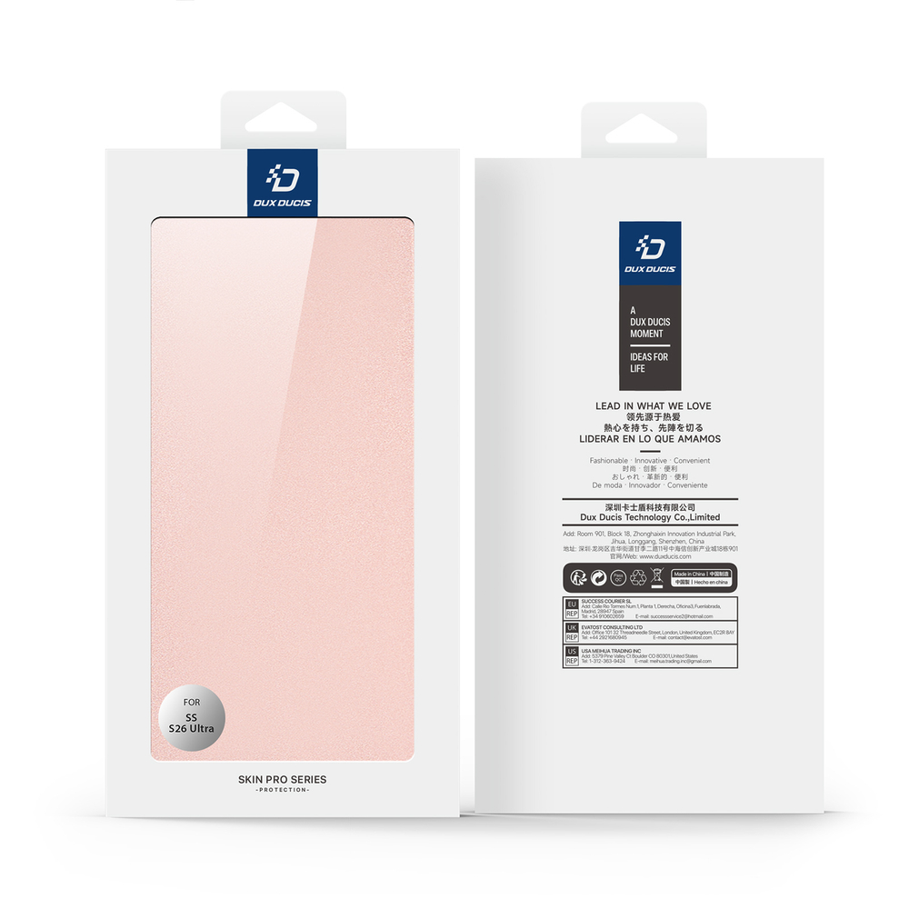 Чехол книжка розового цвета для смартфона Samsung Galaxy S26 Ultra, серия Skin Pro Series от Dux Ducis