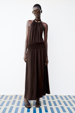ПЛАТЬЕ С ГОРЛОВИНОЙ ХАЛТЕР И БУСИНАМИ — ZARA