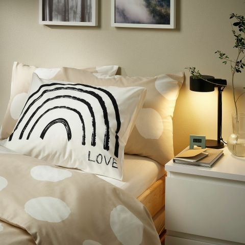 Комплект постельного белья IKEA KLYNNETAG (КЛИННЕТАГ), Односпальный, Бежевый с рисунком, 150x200, 50x80 см