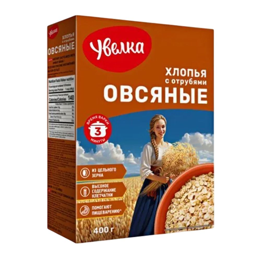 Хлопья Увелка овсяные Быстрые с пшеничными отрубями 400г
