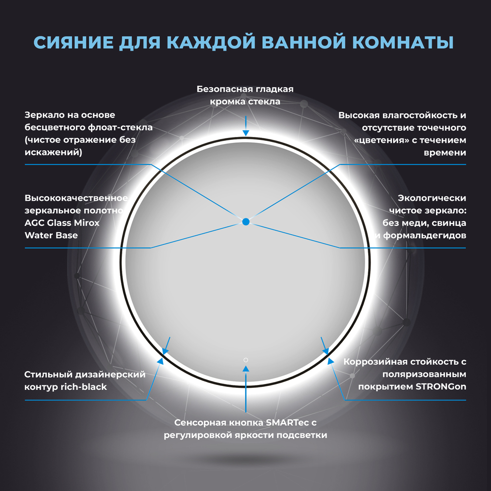 Настенное зеркало для ванной с подсветкой для макияжа