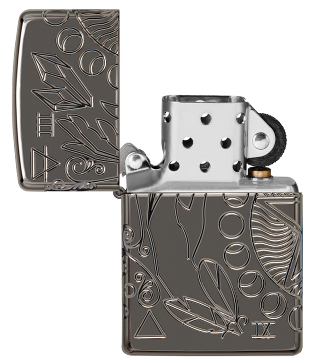 Зажигалка Zippo Armor® Wicca Design с покрытием Black Ice®, латунь/сталь, чёрная, 38x13x57 мм