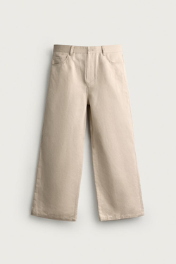 ZARA БРЮКИ RELAXED FIT ИЗ ХЛОПКА И ЛЬНА, БЕЖЕВЫЙ