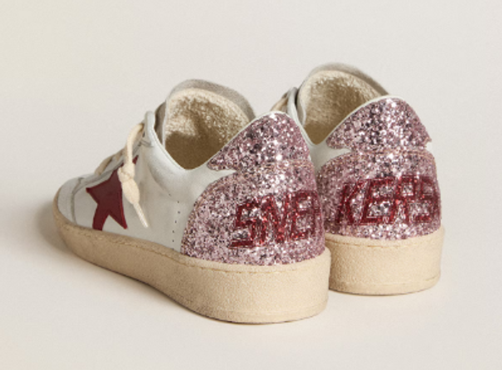 Кеды Women's Ball Star LTD with red leather star and pink glitter heel tab