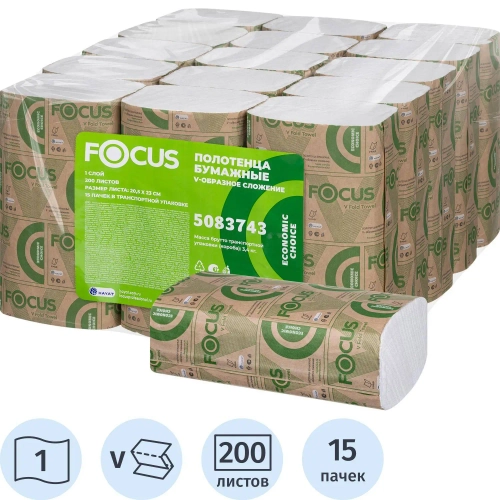 Полотенца бумажные д/дисп FocusEco 1сл 200л 15пач/уп_5083743/50202904_п/э