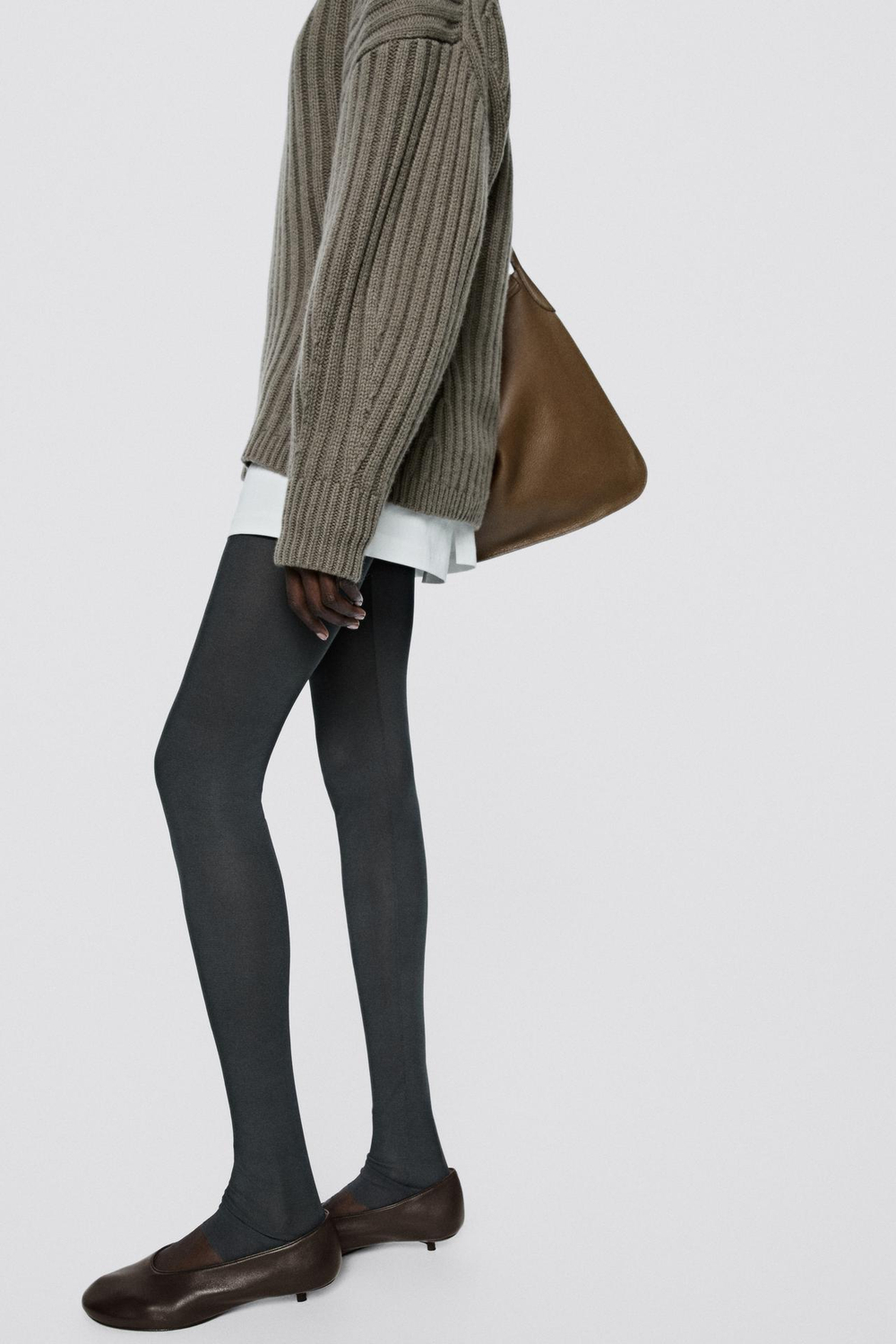 Massimo Dutti Кожаные балетки на низком каблуке - Limited Edition, коричневый