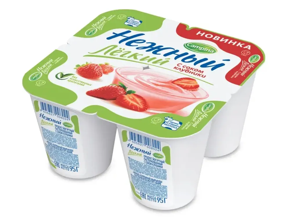 Йогуртный продукт Нежный  0,1% с соком клубники 95гр