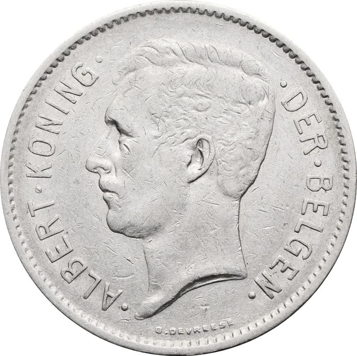 5 франков 1932 Бельгия (Надпись на голландском - ALBERT KONING DER BELGEN)