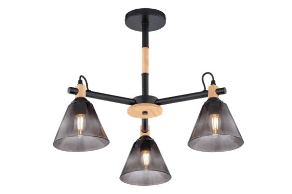 Люстра потолочная Rilon 06781/3 BLACK+WOOD, 3×40 Вт, чёрная и древесная