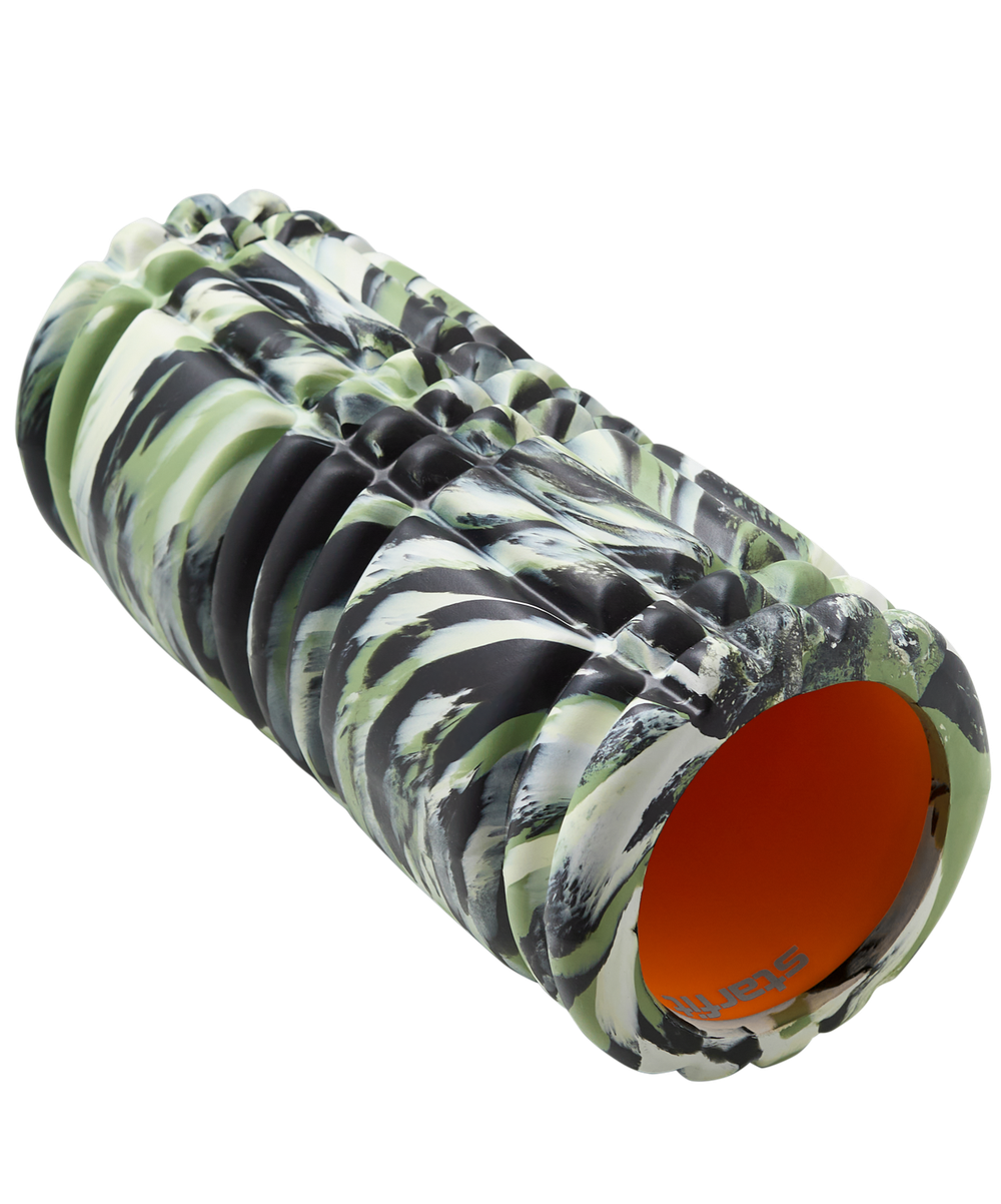 Ролик массажный FA-508, EVA/PP, низкая жесткость, 33x14 cм, зеленый камуфляж/оранжевый