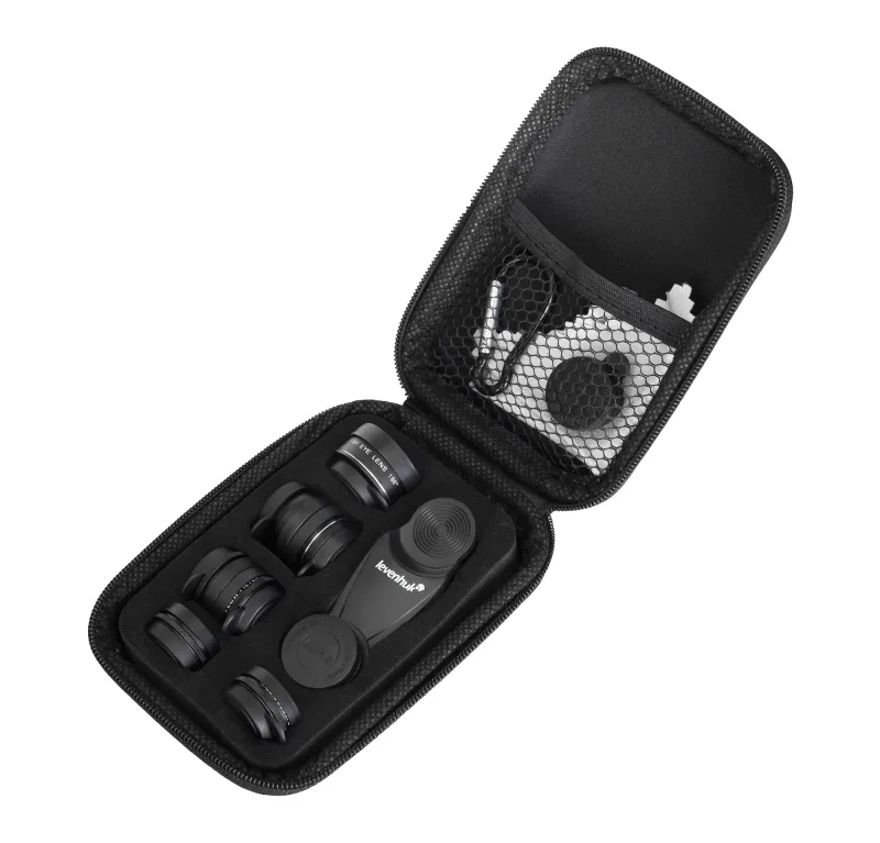 Набор объективов для смартфона Levenhuk Lens S10 в черном чехле с сетчатым карманом внутри