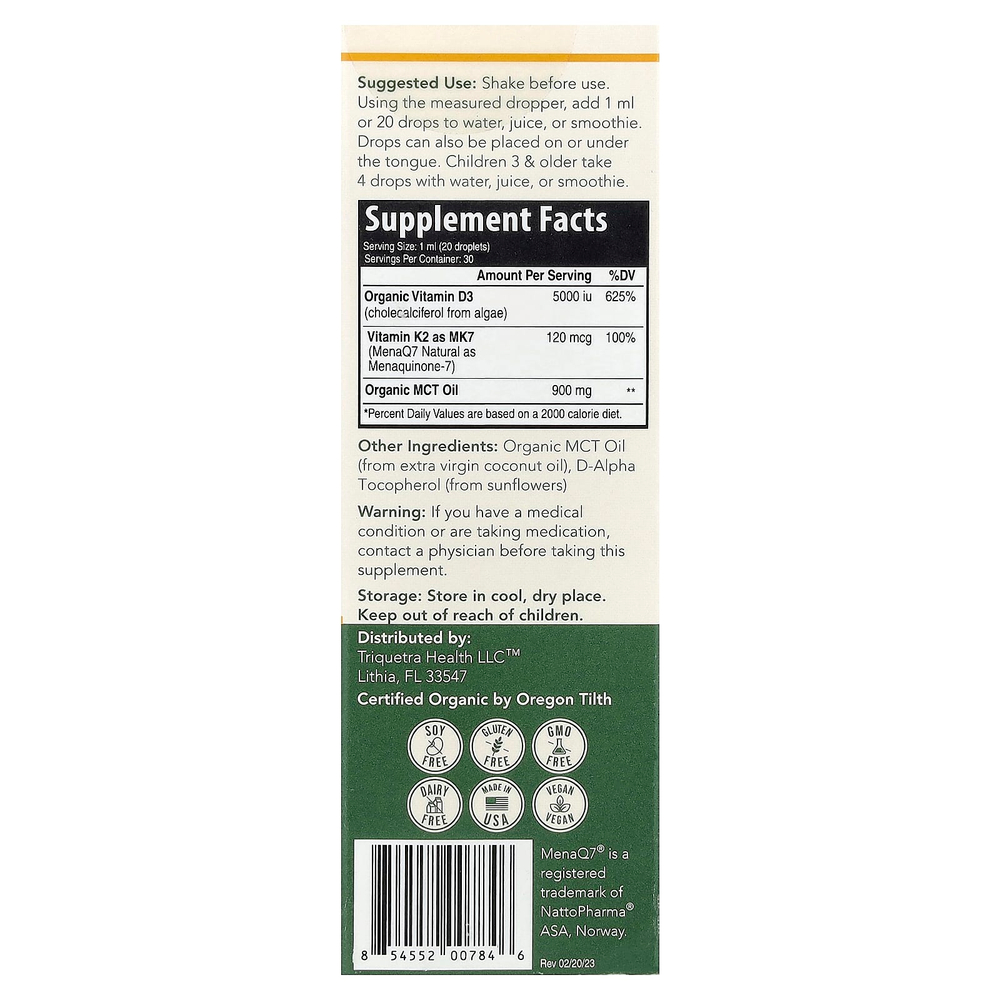 Triquetra Health, Plant-D3®, цельнопищевые витамины D3 и K2, 30 мл (1 жидк. унция)