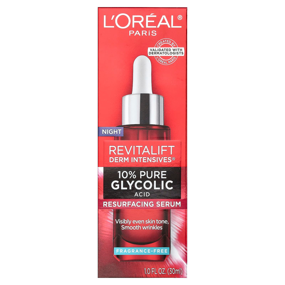 L'Oréal, Revitalift Derm Intensives®, восстанавливающая сыворотка с 10% чистой гликолевой кислотой, без отдушек, 30 мл (1 жидк. унция)