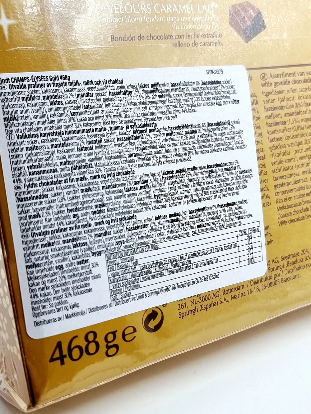 Шоколадные конфеты ассорти Lindt Champs-Elysees Edition Or 44 конфет 468 г (Из Финляндии)