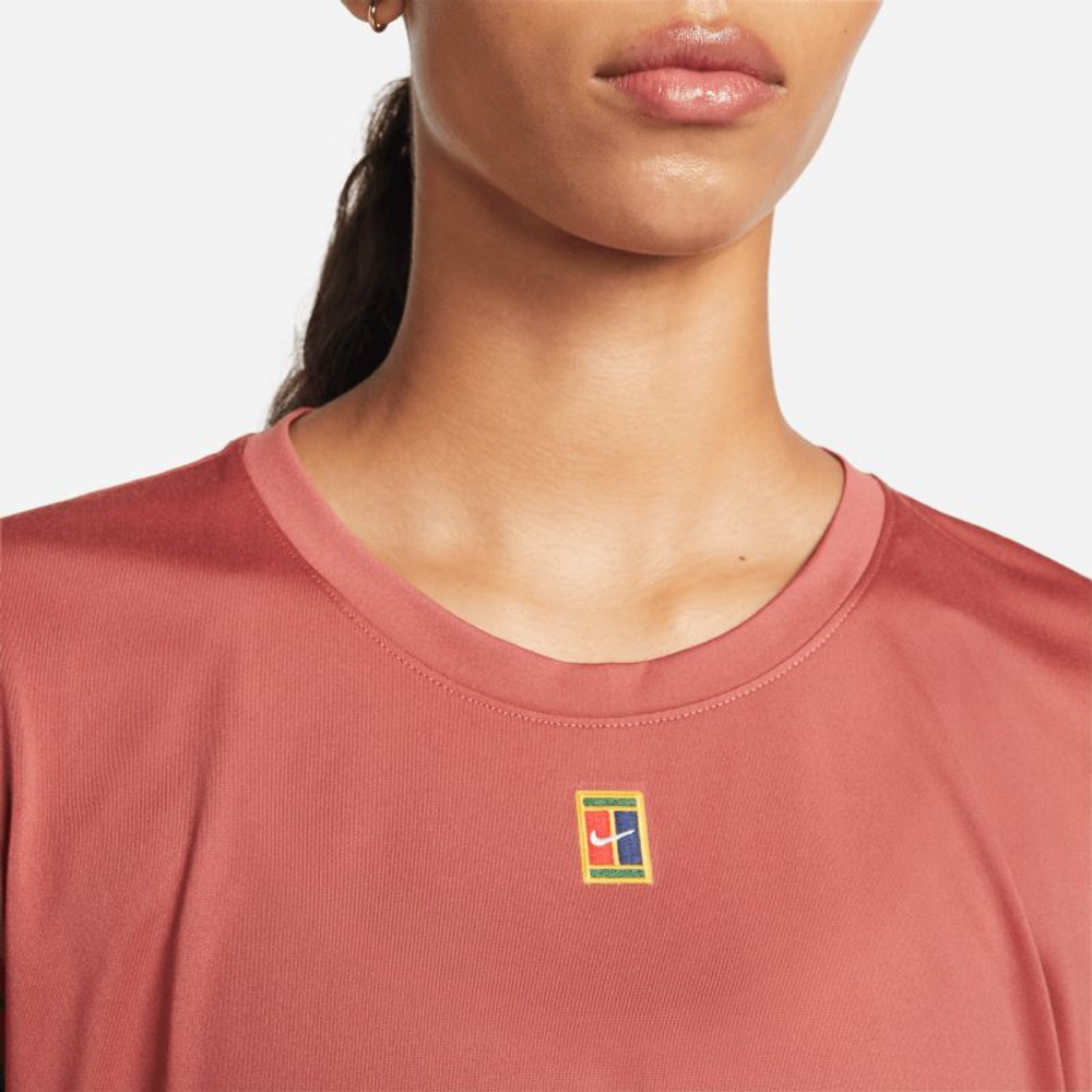 Женская футболка теннисная Nike Dri-Fit Heritage Short Sleeve Tennis Top - canyon rust