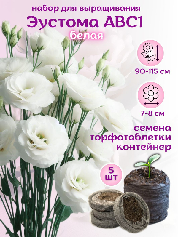 Семена Эустома белая + торфяные таблетки, 5шт, набор для выращивания