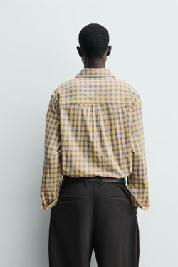 ZARA РУБАШКА RELAXED FIT В КЛЕТКУ, ЦВЕТ СЛИВОЧНОГО МАСЛА