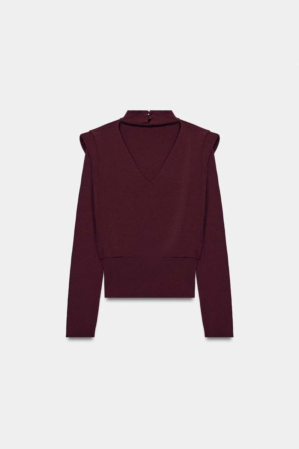 ZARA ТРИКОТАЖНЫЙ СВИТЕР С ПОДПЛЕЧНИКАМИ, БУРГУНДИ