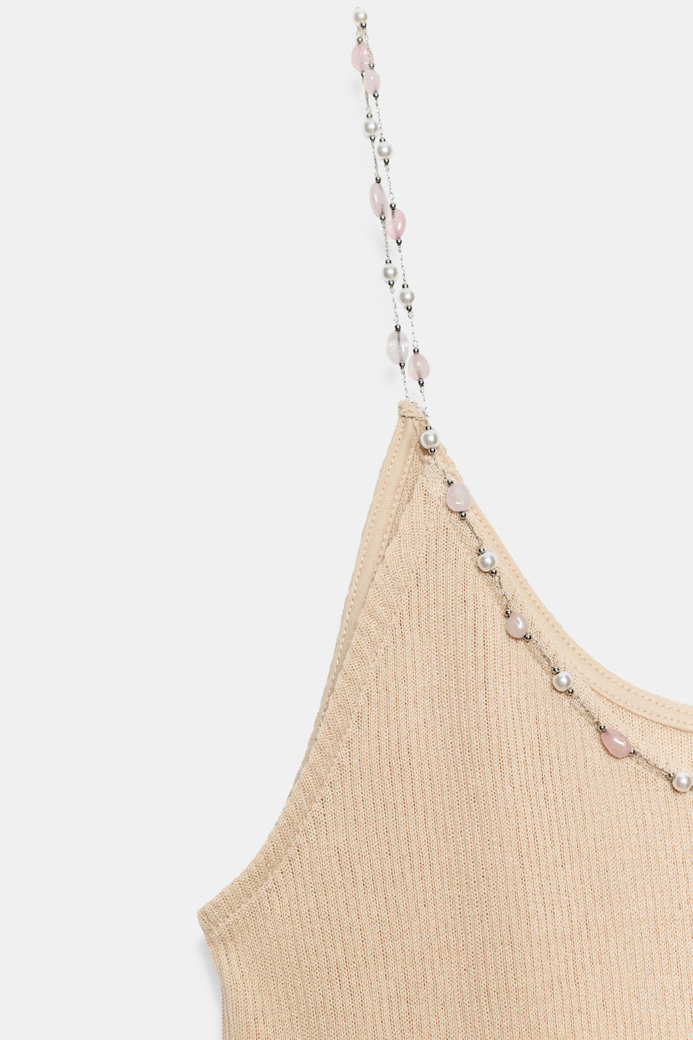 ZARA ТРИКОТАЖНЫЙ ТОП С БУСИНАМИ, ЦВЕТ РОЗОВОГО ДЕРЕВА