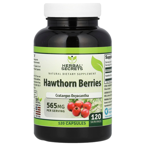 Herbal Secrets, Ягоды боярышника, 565 мг, 120 капсул