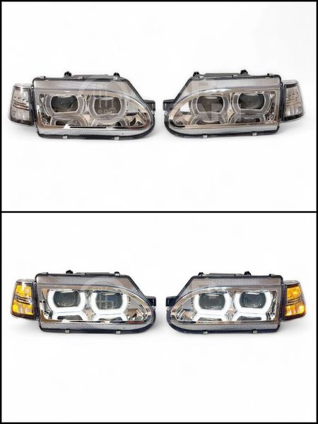 Фары ВАЗ 2114, 2115, 2113 передние тюнинг в стиле BMW 4 led модуля, хром маска, хром поворотники