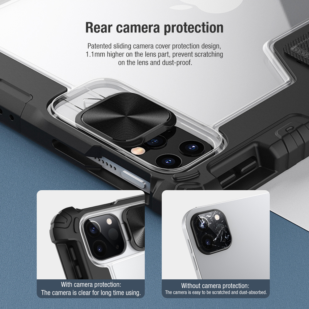 Чехол книжка синего цвета (Sapphire Blue) от Nillkin для iPad Air 11 2024-, 10.9 с 2020-, Air 4, Air 5, Pro 11 2020-, серия Bumper Pro, с защитной шторкой для камеры