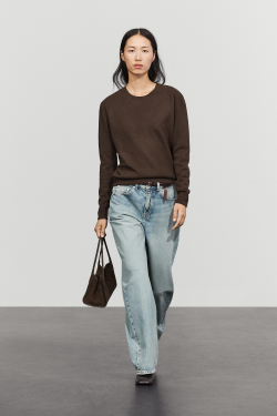 Massimo Dutti Вязаный свитер с круглым вырезом из смесовой шерсти, пестро-коричневый