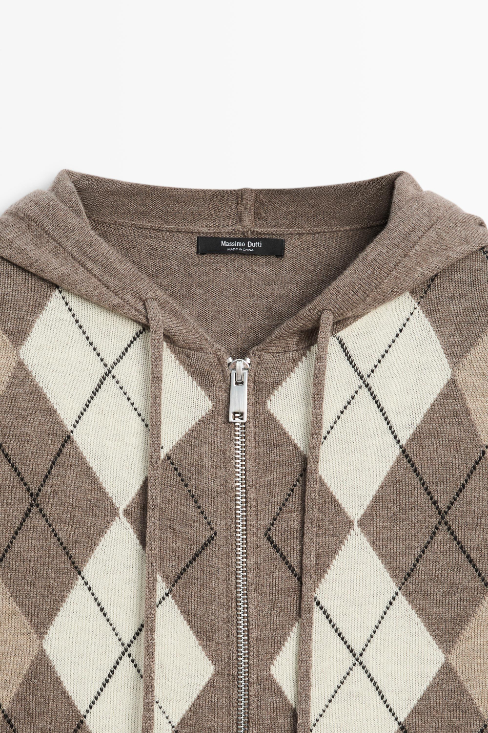 Massimo Dutti Вязаный кардиган с капюшоном на молнии, серый
