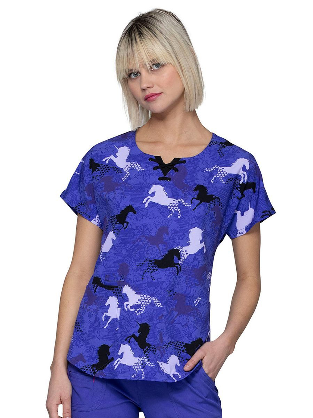 Топ медицинский женский HeartSoul Prints HS685, лошади, XS