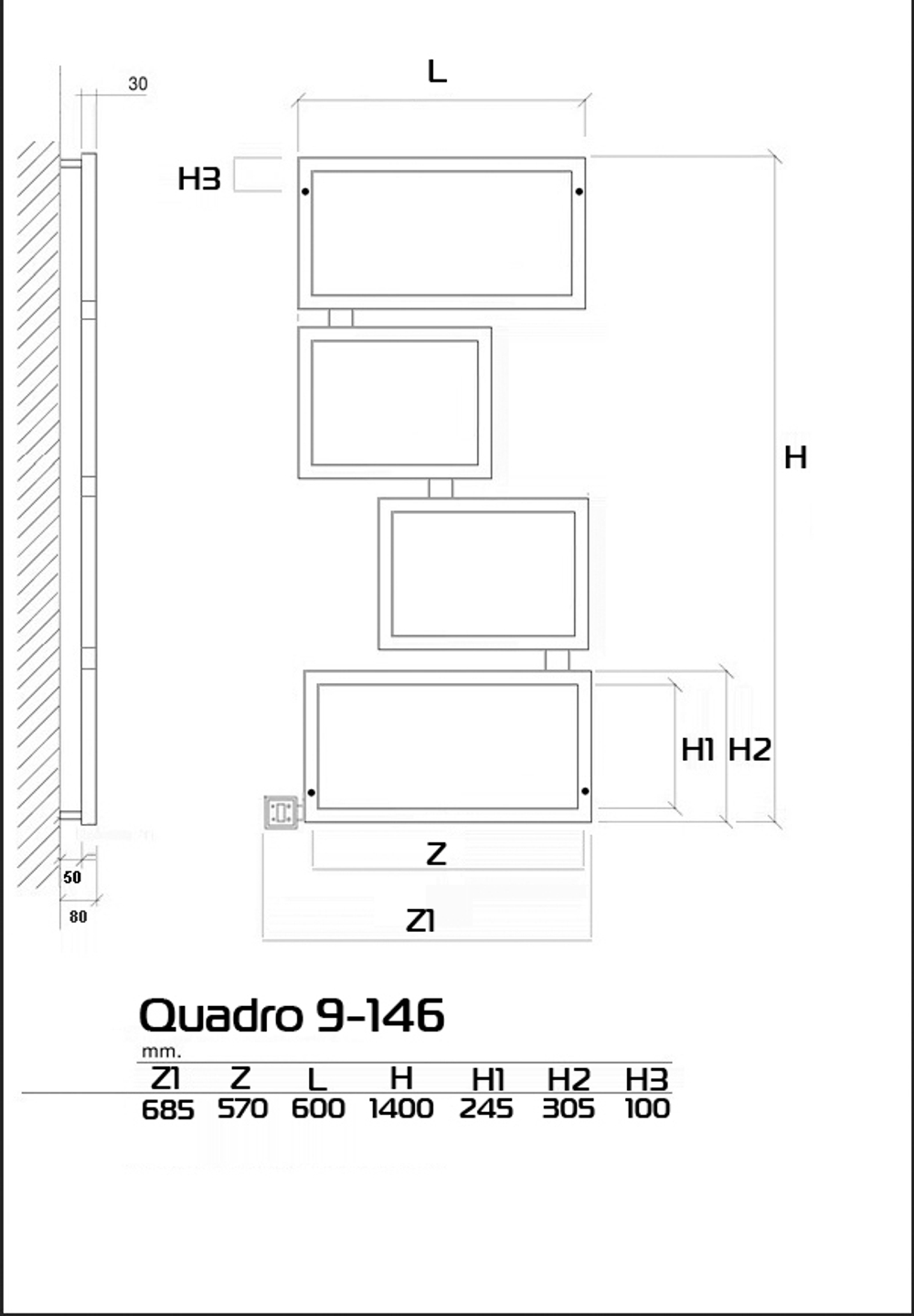 Quadro-9 Дизайн радиатор электрический EQ9 140x60 см
