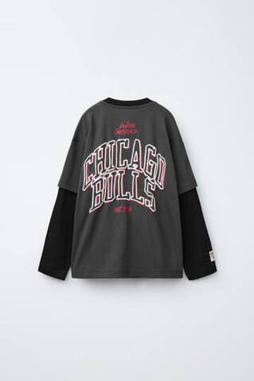 ZARA ФУТБОЛКА С ДВОЙНЫМ РУКАВОМ NBA - CHICAGO BULLS, ТЕМНЫЙ АНТРАЦИТ