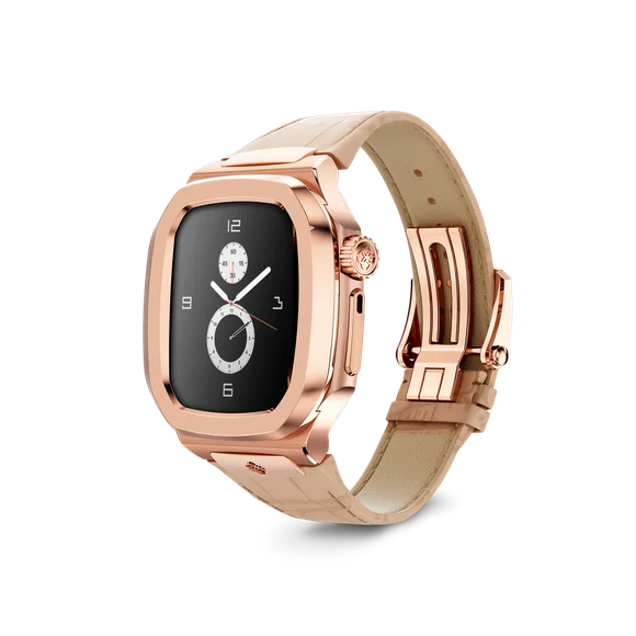 Корпус для Apple Watch ROL41 -Розовое золото/Натуральная кожа