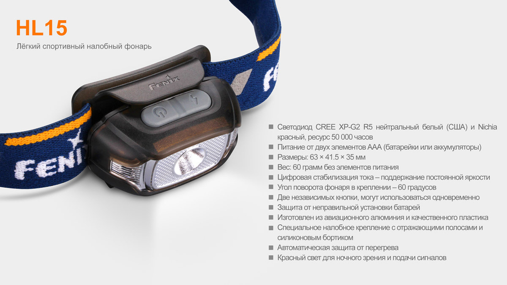 Фонарь Fenix HL15 синий