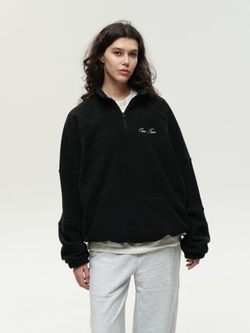 Drawstring Half-Zipped Sweatshirt Black