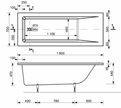 Ванна из литьевого мрамора Эстет Дельта 180x70 белая, ФР-00001661