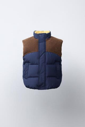ZARA СТЕГАНЫЙ КОМБИНИРОВАННЫЙ ЖИЛЕТ WATER REPELLENT, КОРИЧНЕВЫЙ-СИНИЙ