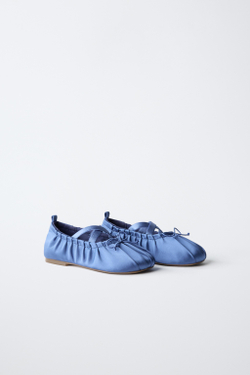 ZARA АТЛАСНЫЕ БАЛЕТКИ, СИНИЙ