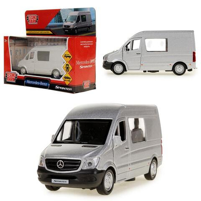 Модель ин. мет. "Mercedes-Benz Sprinter" 14см, двери, серебристый, коробка SPRINTERVAN-14-SR(Технопарк)