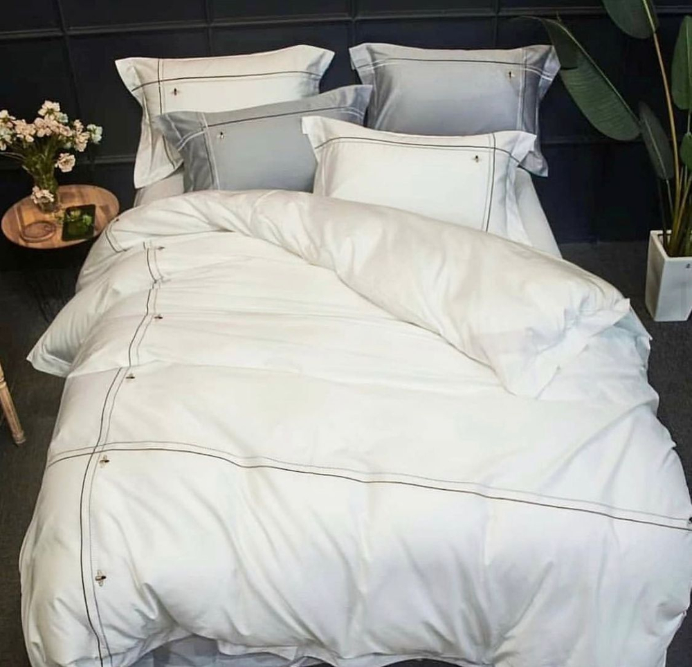ZEPHYR HOME КПБ Двуспалка ЕВРО Египетский хлопок 100s Белый с пчелкой