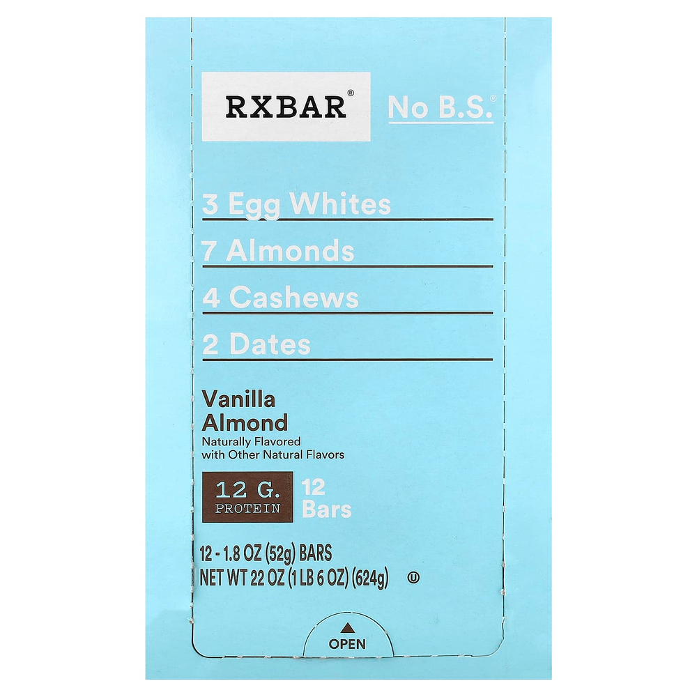 RXBAR, протеиновый батончик, ваниль и миндаль, 12 батончиков по 52 г (1,8 унции)