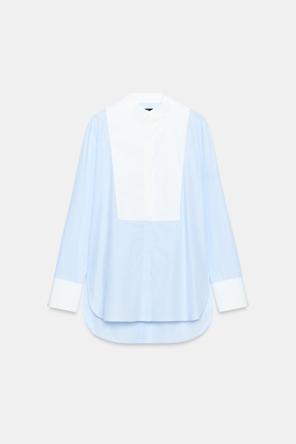 ZARA РУБАШКА В ПОЛОСКУ С МАНИШКОЙ ZW COLLECTION, СИНИЙ/БЕЛЫЙ