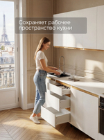 Кухонный модуль напольный 60х60х85, Валенсия, с 3-мя ящиками со столешницей, с дубовыми панелями, на ножках / белый, массив дуба, Dipriz