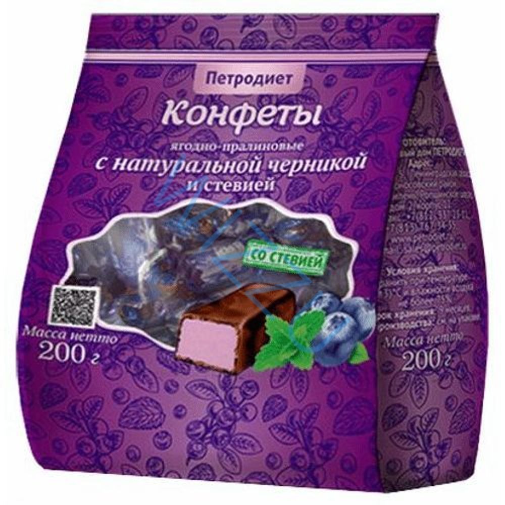 Конфеты Петродиет ягодно-пралиновые с Натур. Черникой и Стевией, 200г