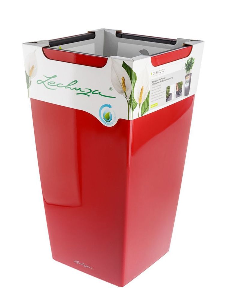 Кашпо Lechuza "Cubico Complete scarlet red high gloss" (пластик), 30x30xH56 см