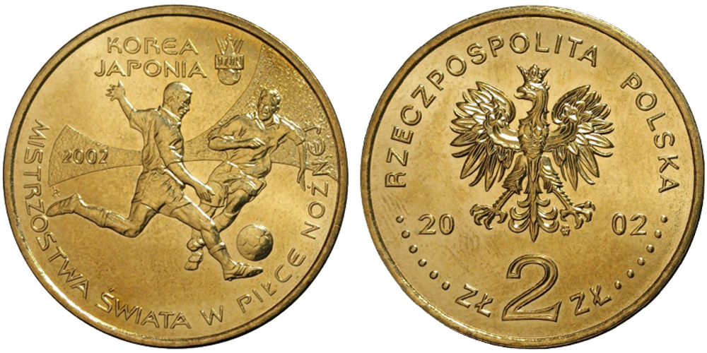 2 злотых Чемпионат мира по футболу в Корее и Японии (Спорт) 2002 год, Польша. UNC