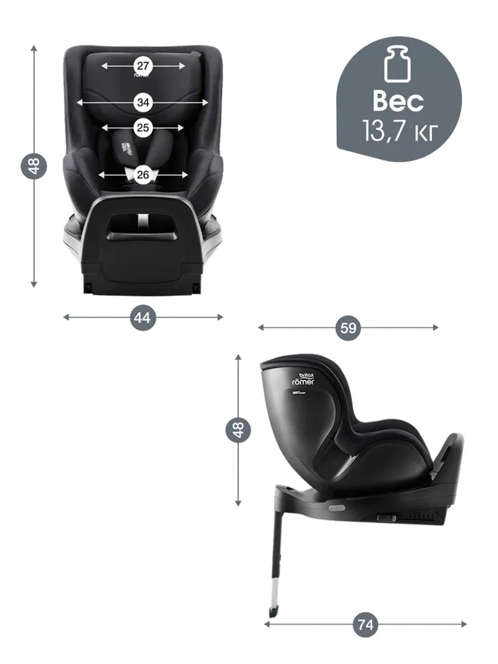 Автокресло 0+/1 Britax Roemer DUALFIX PRO Classic Deep Black, с рождения до 19 кг, (40 до 105 см), черный